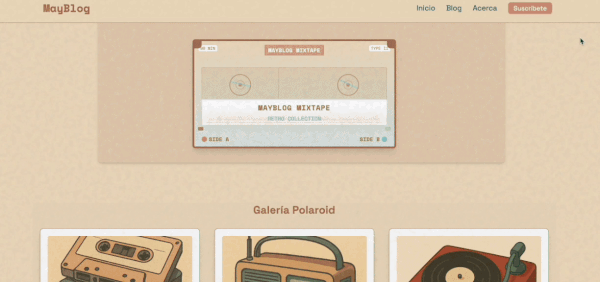 Mockup de MayBlog - Blog Personal Retro
